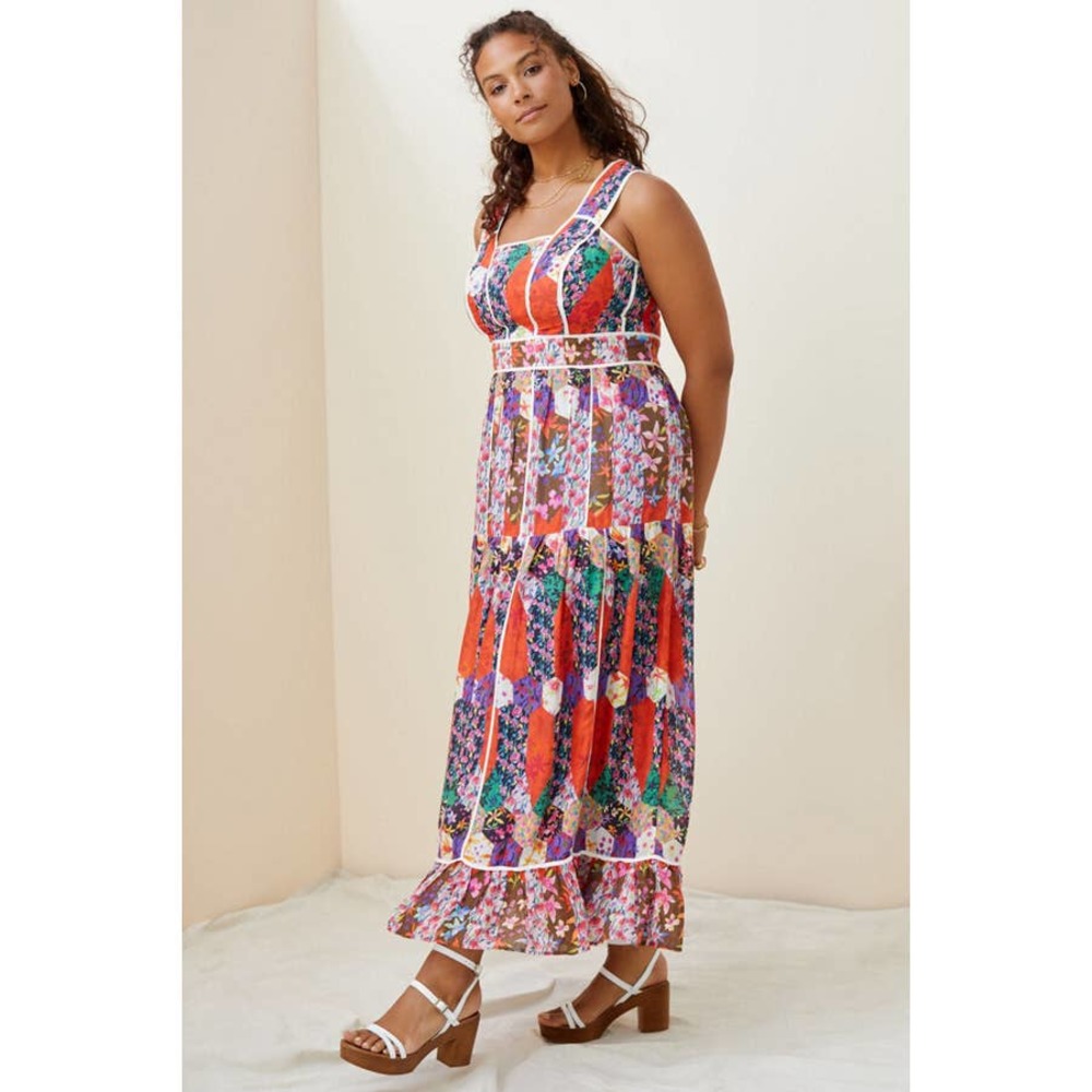 Bhanuni by Jyoti Anthropologie Square Neck Floral Patchwork Maxi Dress US 12